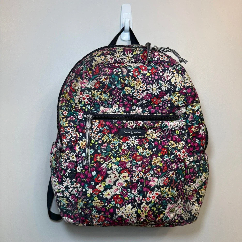 Vera Bradley Quilted Floral Print Backpack Navy Multicolor Travel